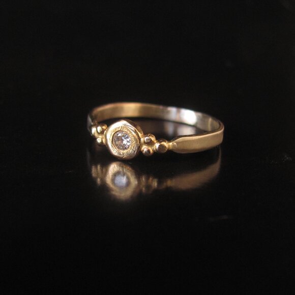 14K yellow gold ring set with 0.10ct diamond. Handmade UNIQUE Engagement ring - Picture 10 of 14
